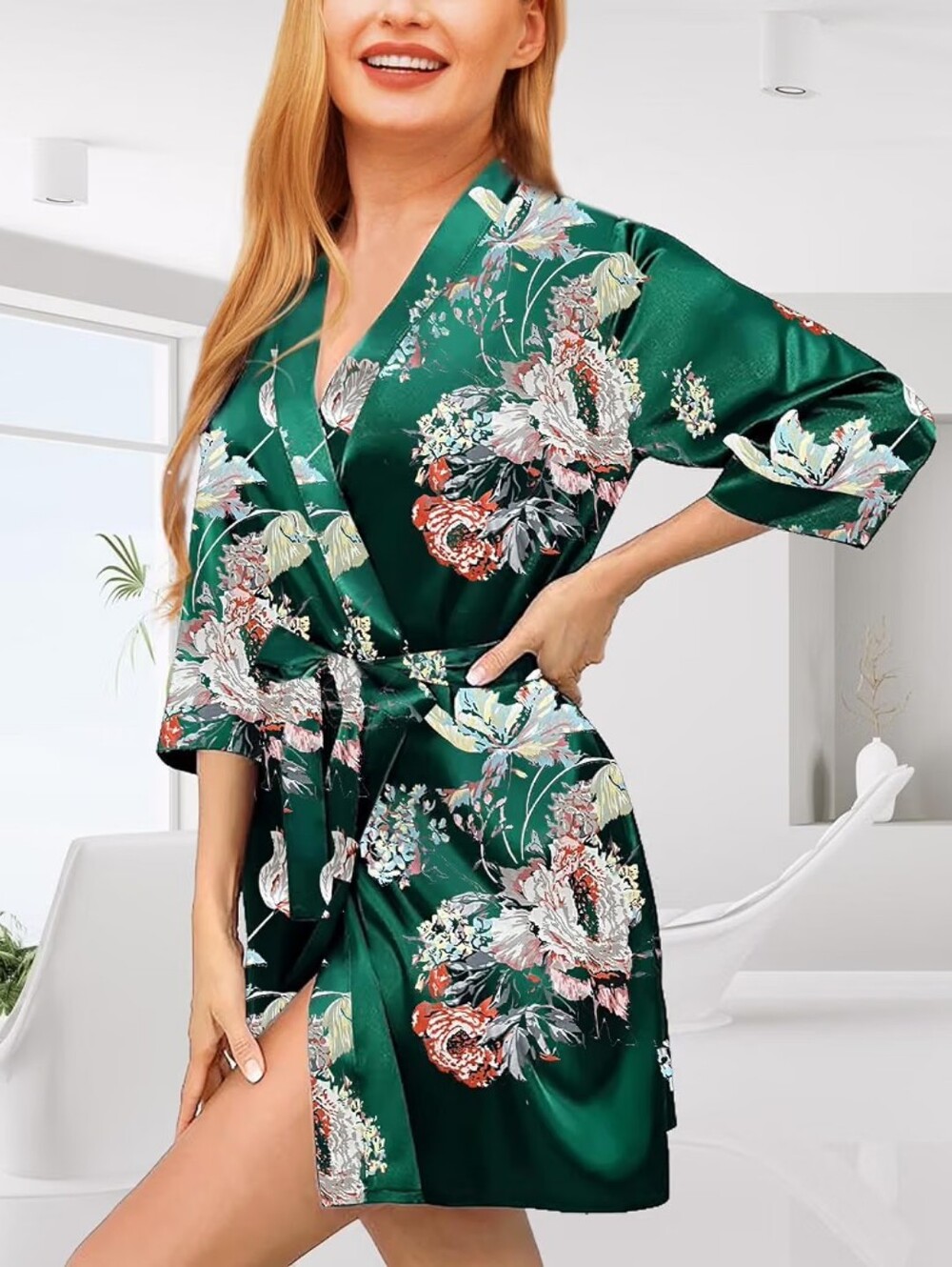 Satin Kimono Robe Silk Robe - Picture 2 of 2